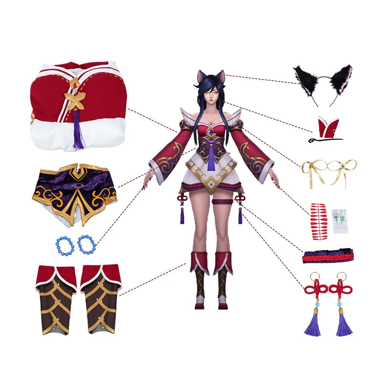 Costume de Cosplay Ahri (Renard à Neuf Queues) - League of Legends - Tenue Complète